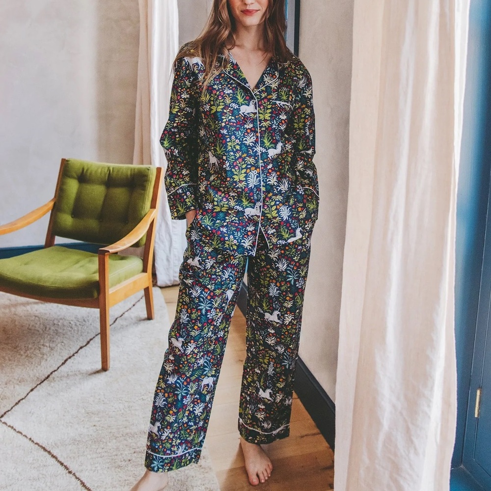 NWT PRINT FRESH Unicorn's Garden Long PJ Set in Indigo